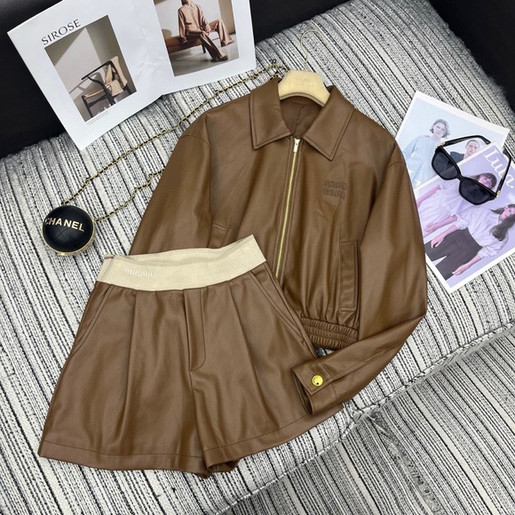 Miu Miu Brown Leather Jacket - Picture 1 of 7